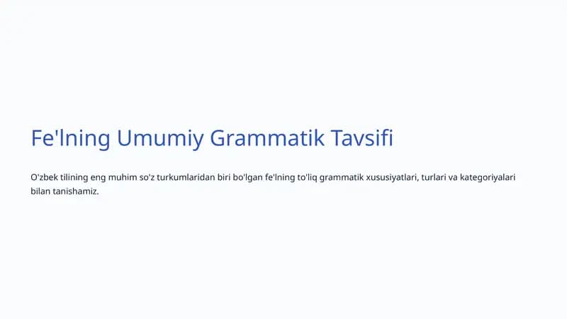 Fe'lning Umumiy Grammatik Tavsifi
