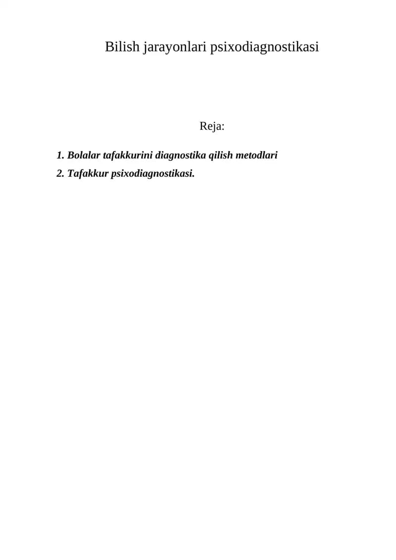 Bolalar tafakkurini diagnostika qilish metodlari