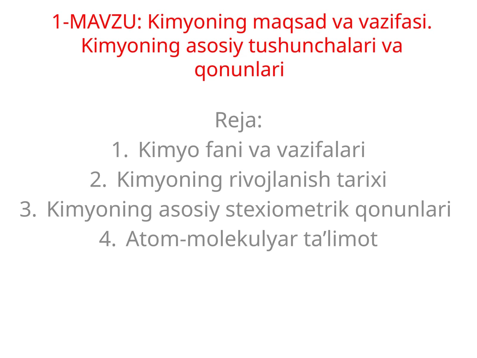 Kimyo ning maqsadlari va vazifasi