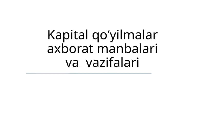 Kapital qo'yilmalar: Mol-mulk (masalan, Manhettendagi ko'chmas mulk, Shenzhendagi zavod)