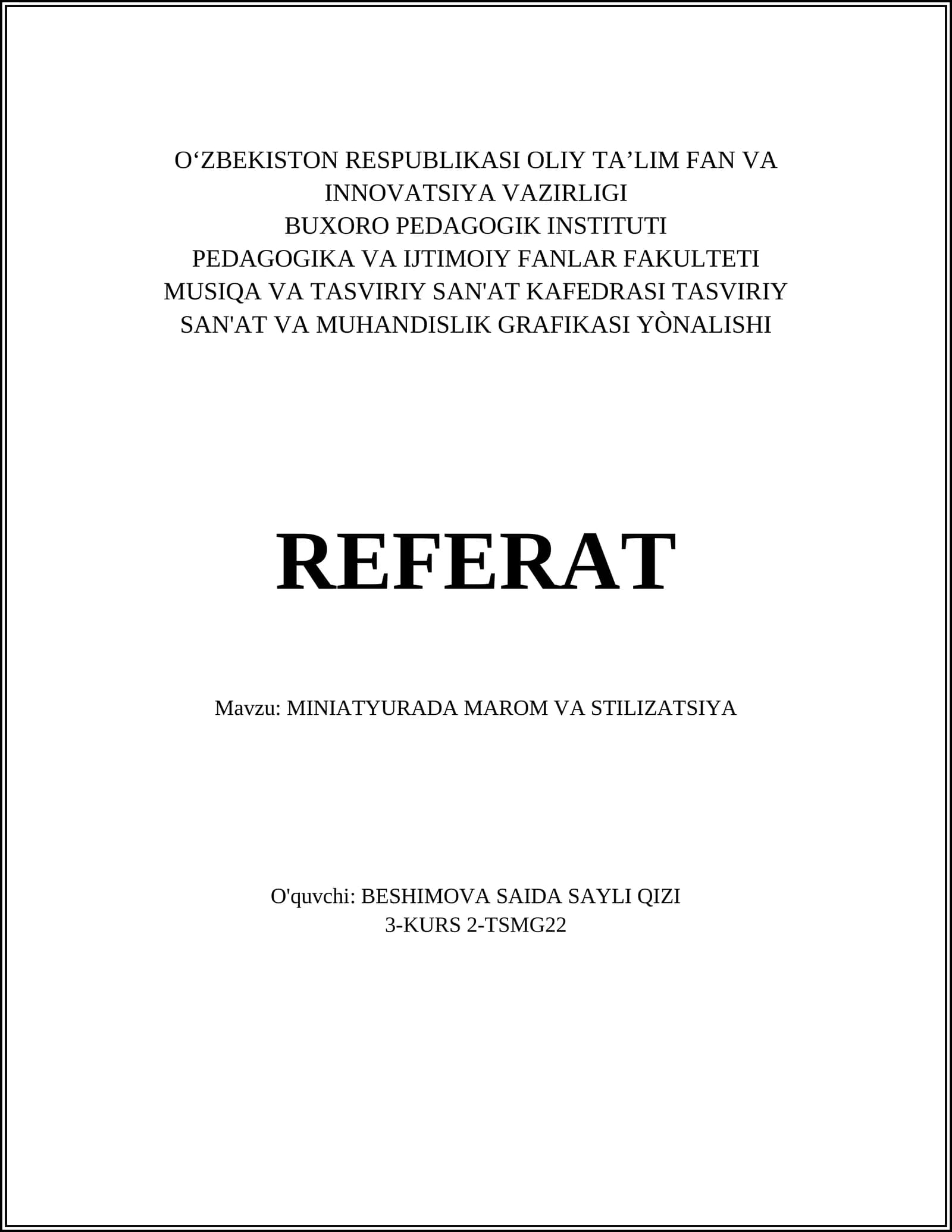 MINIATYURADA MAROM VA STILIZATSIYA