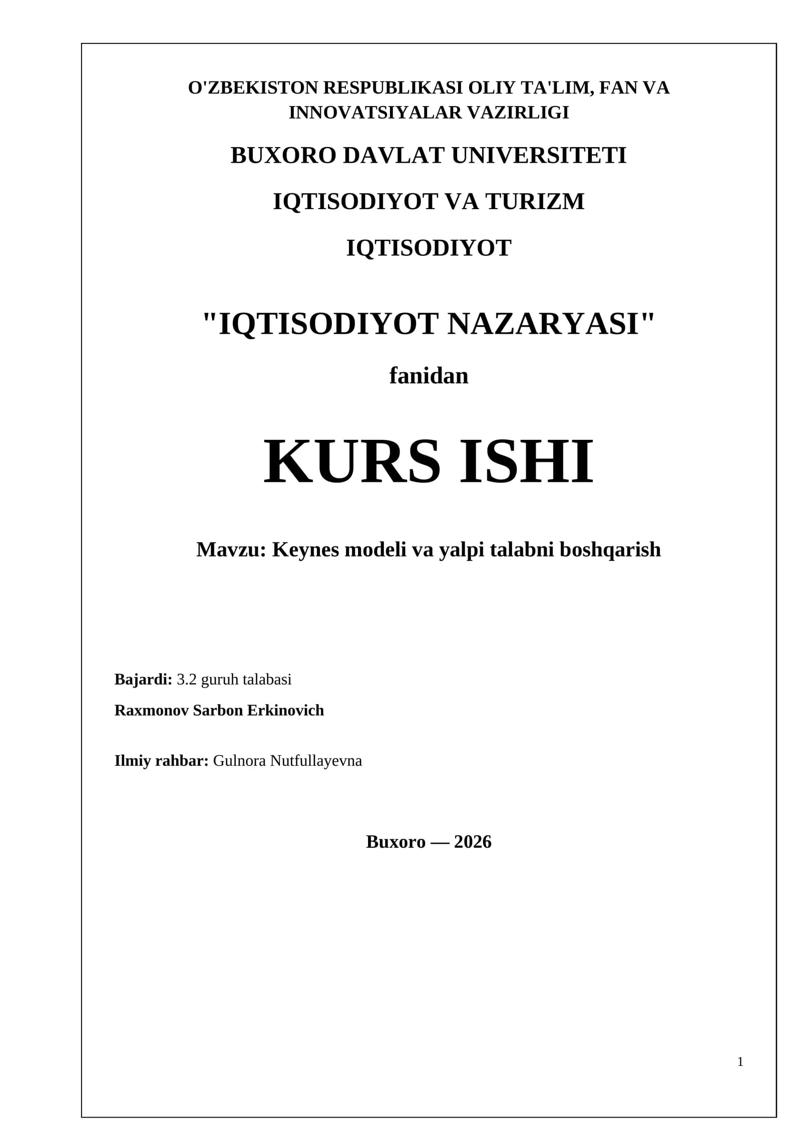 Keynes modeli va yalpi talabni boshqarish