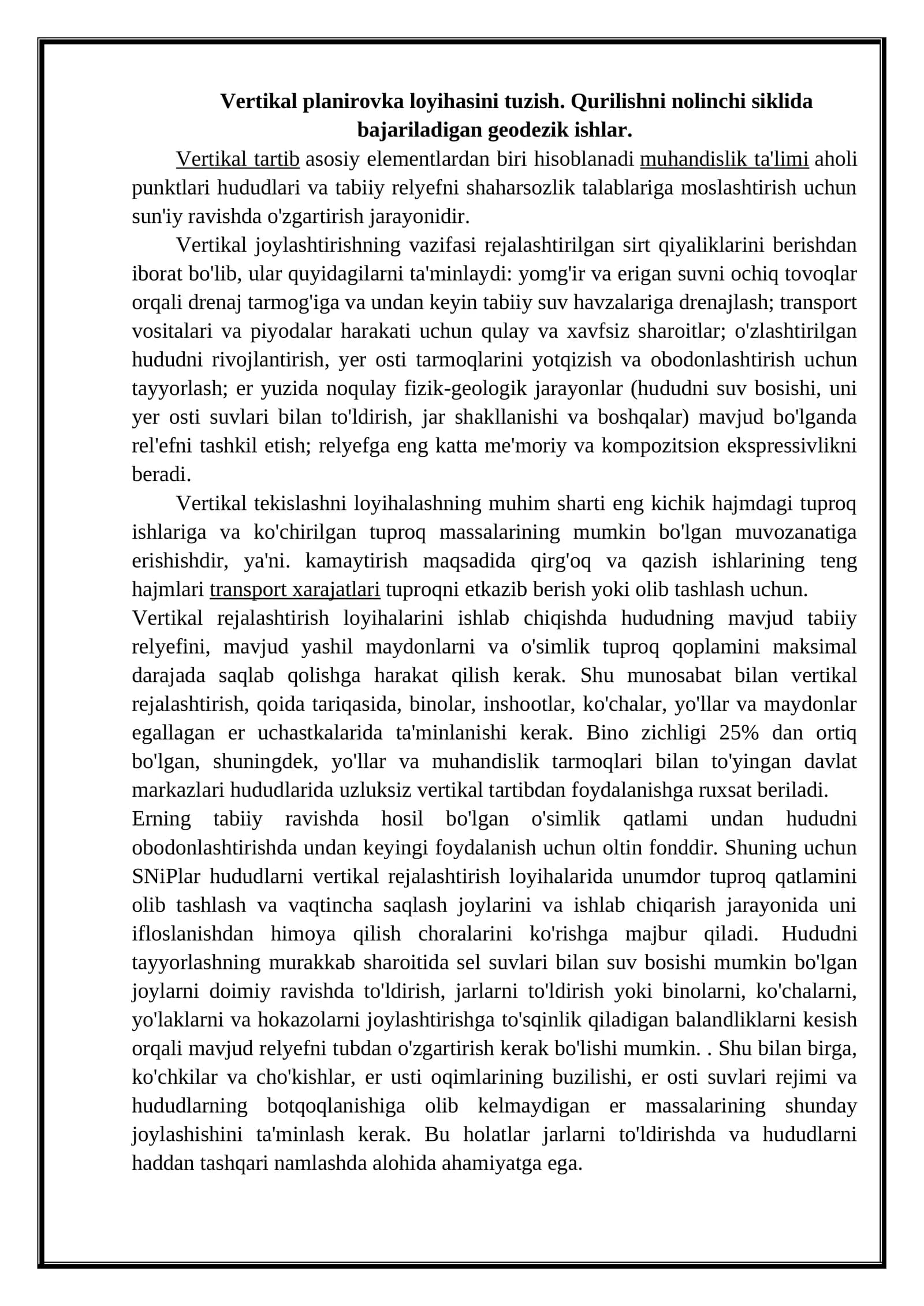 Vertikal planirovka loyihasi