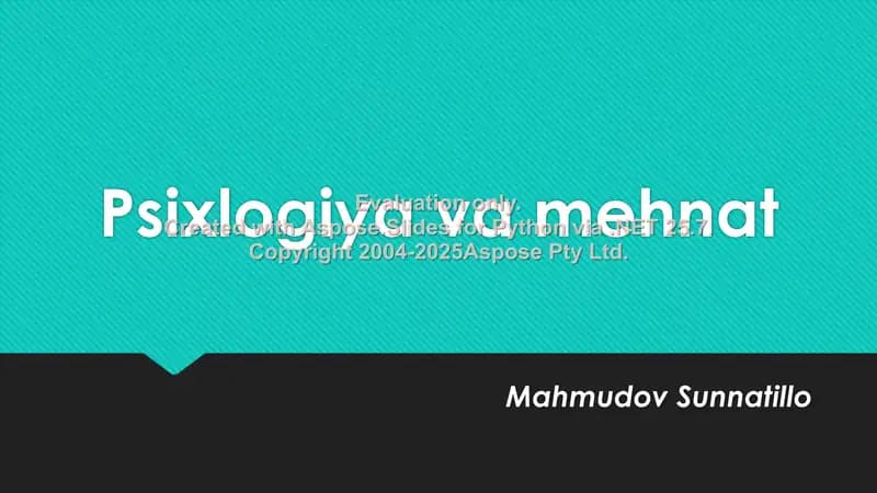 Psixlogiya va mehnat