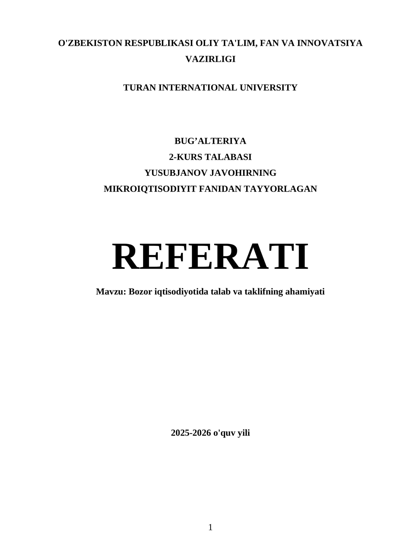 Talab va taklifning ahamiyati