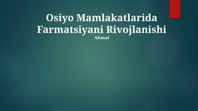 Farmatsiyani Rivojlanishi
