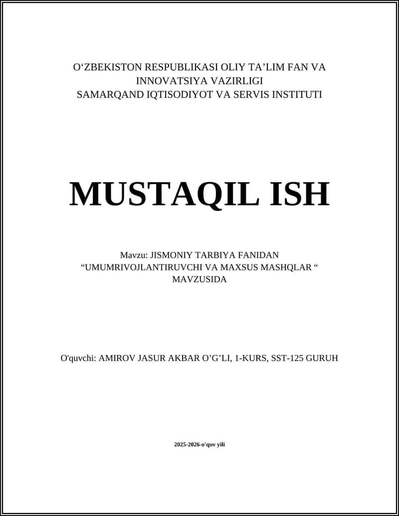UMUMRIVOJLANTIRUVCHI VA MAXSUS MASHQLAR