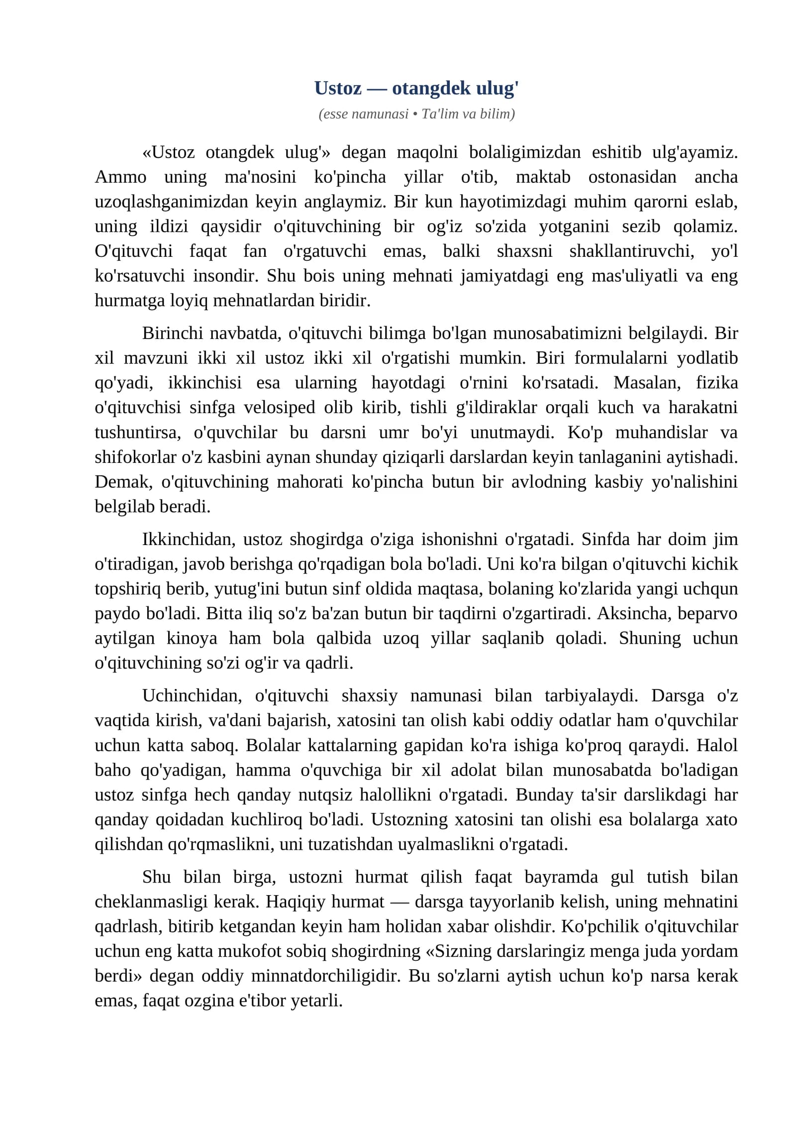 Esse Ustoz otangdek ulug