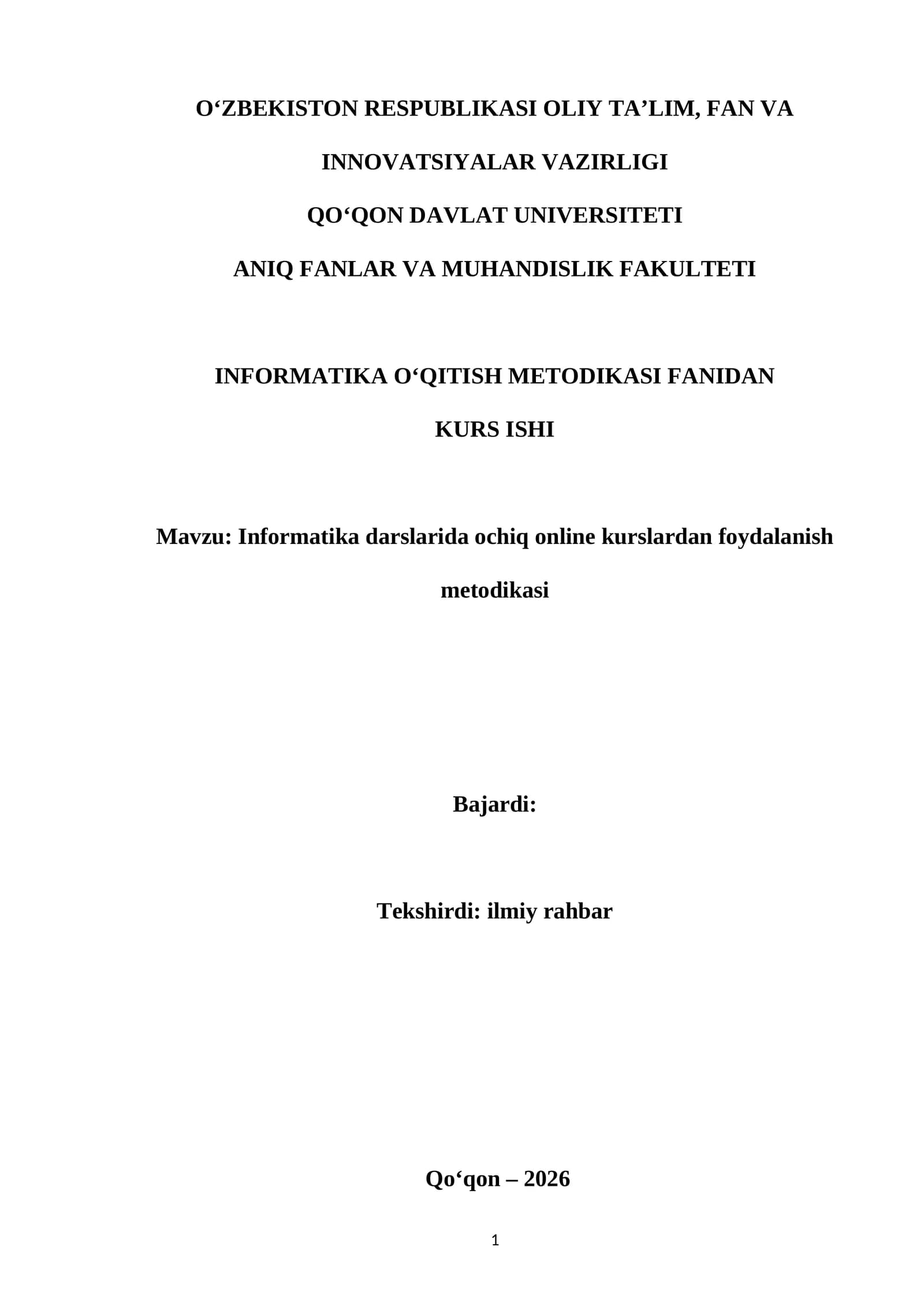 Informatika darslarida ochiq online oʻquv kurslarini