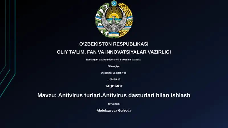 Antivirus turlari.Antivirus dasturlari bilan ishlash