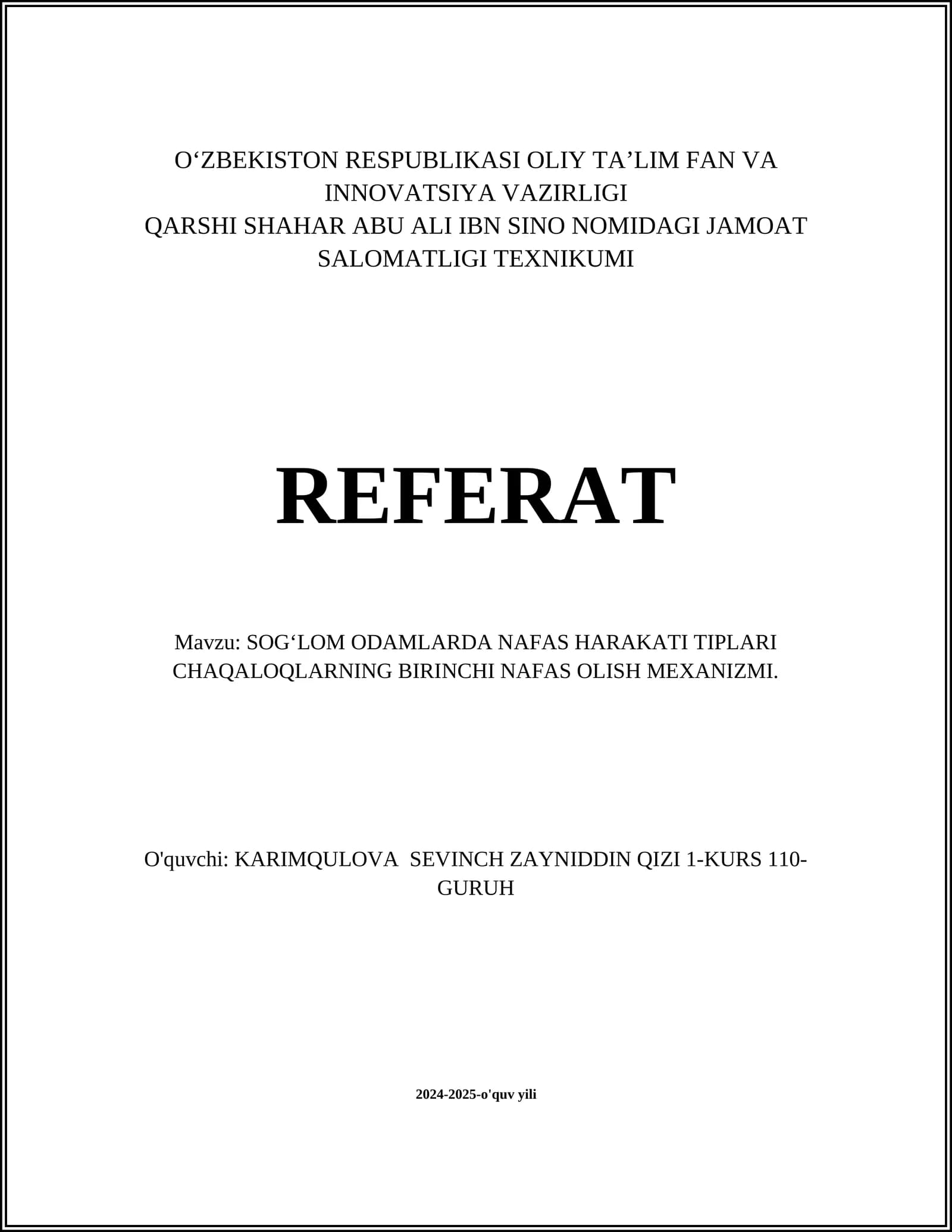 SOGʻLOM ODAMLARDA NAFAS HARAKATI TIPLARI