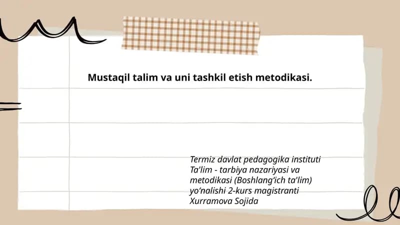 Mustaqil talim va uni tashkil etish metodikasi