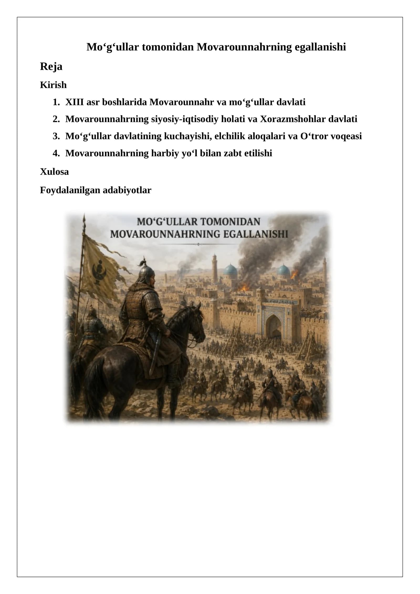 Mo‘g‘ullar tomonidan Movarounnahrning egallanishi