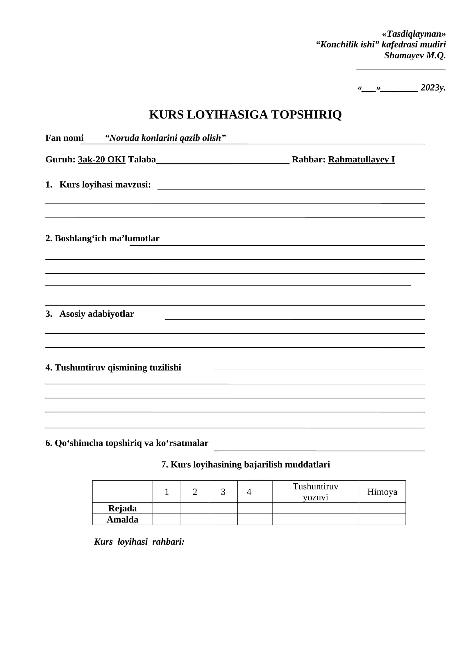 Kurs loyihasiga topshiriq