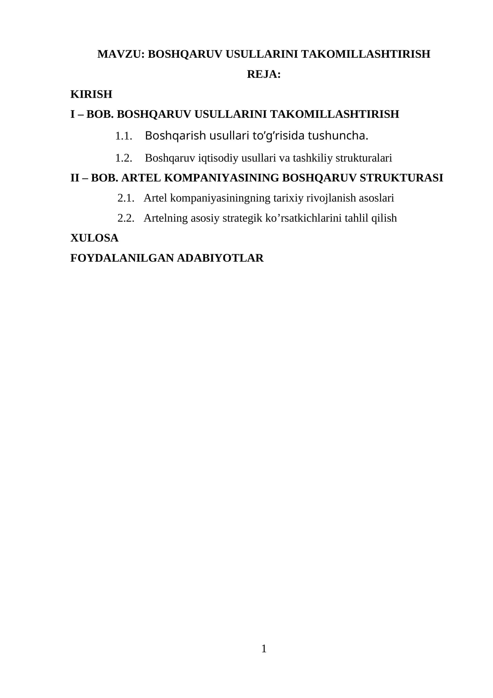BOSHQARUV USULLARINI TAKOMILLASHTIRISH