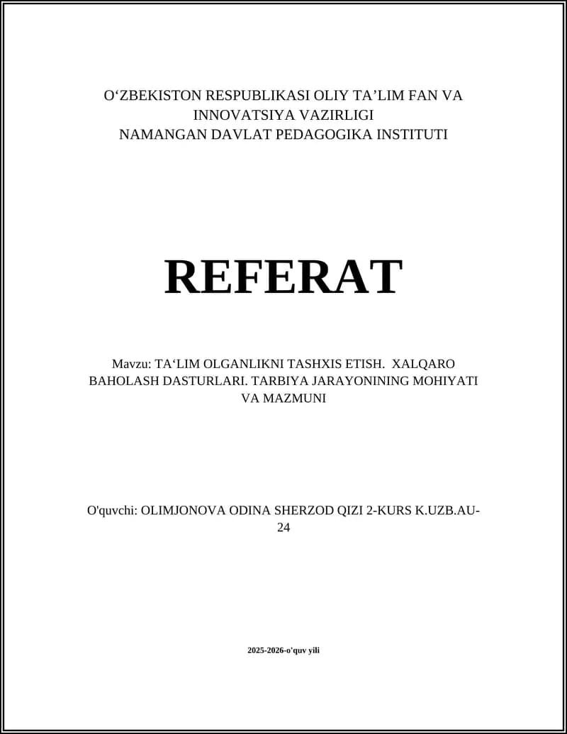 Ta'lim olganlikni tashxis etish