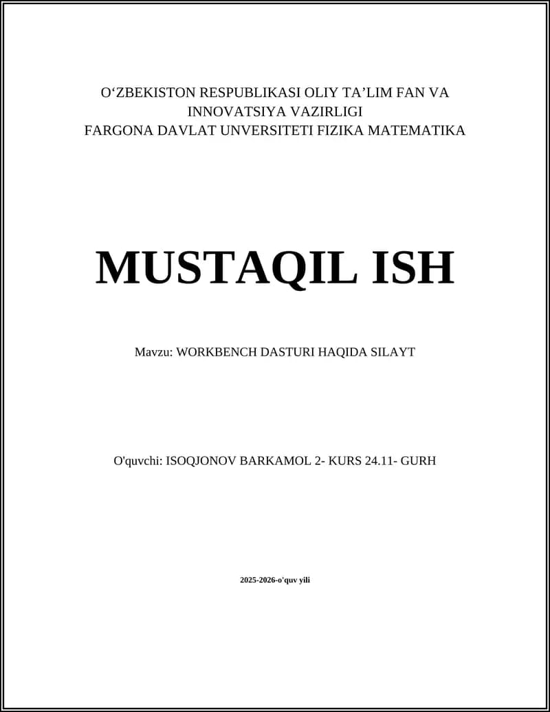 WORKBENCH DASTURI HAQIDA SILAYT