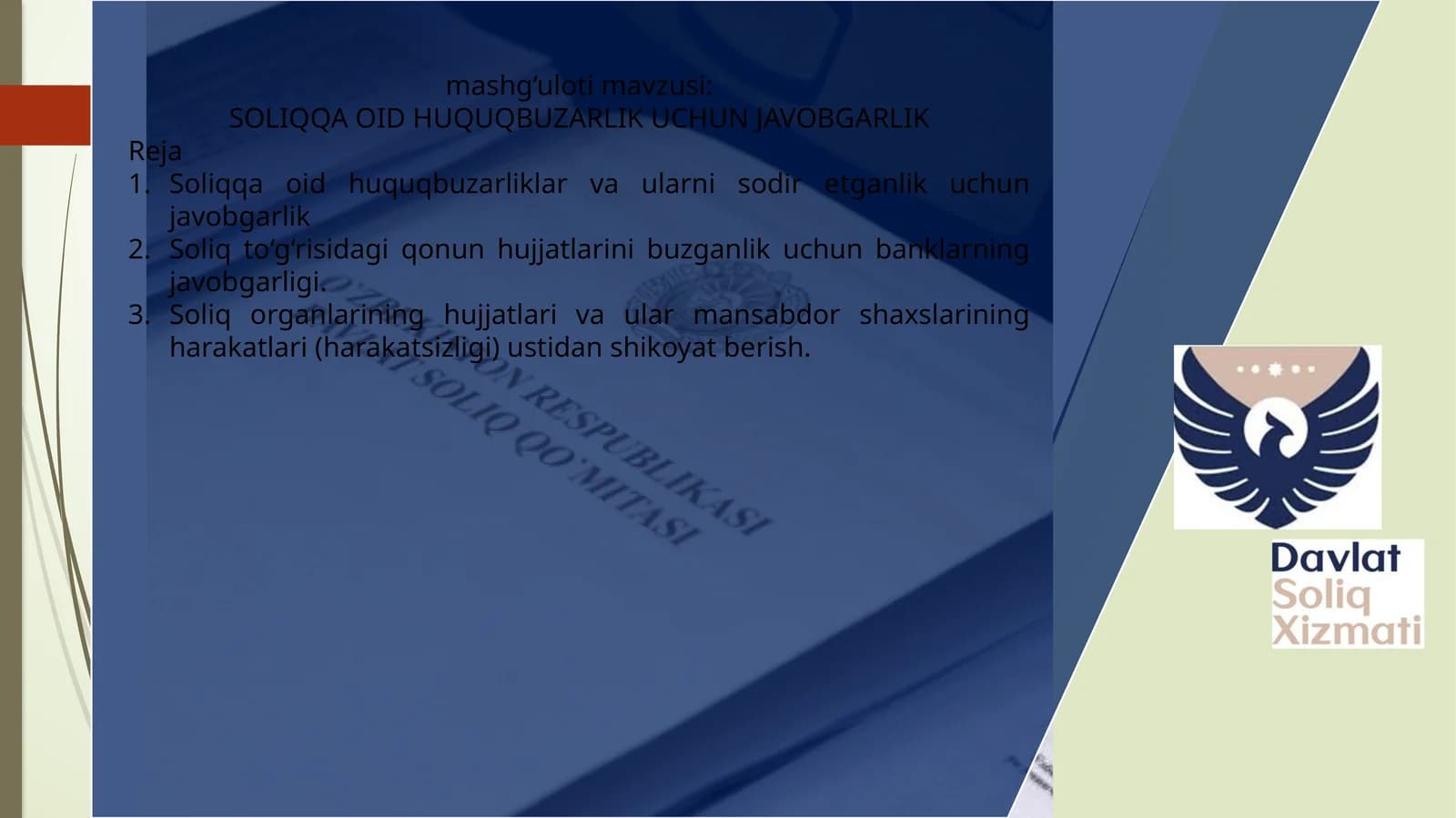 SOLIQQA OID HUQUQBUZARLIK UCHUN JAVOBGARLIK