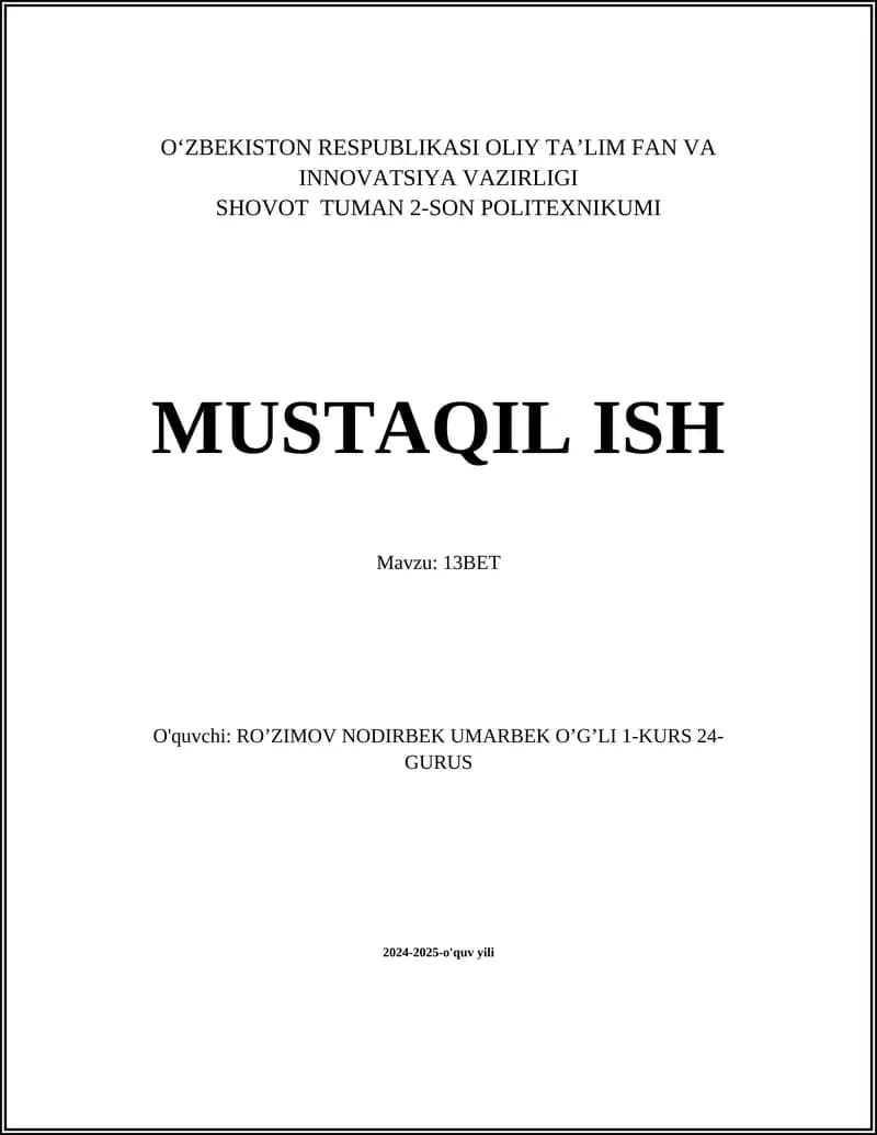 13BET tikish platformasi