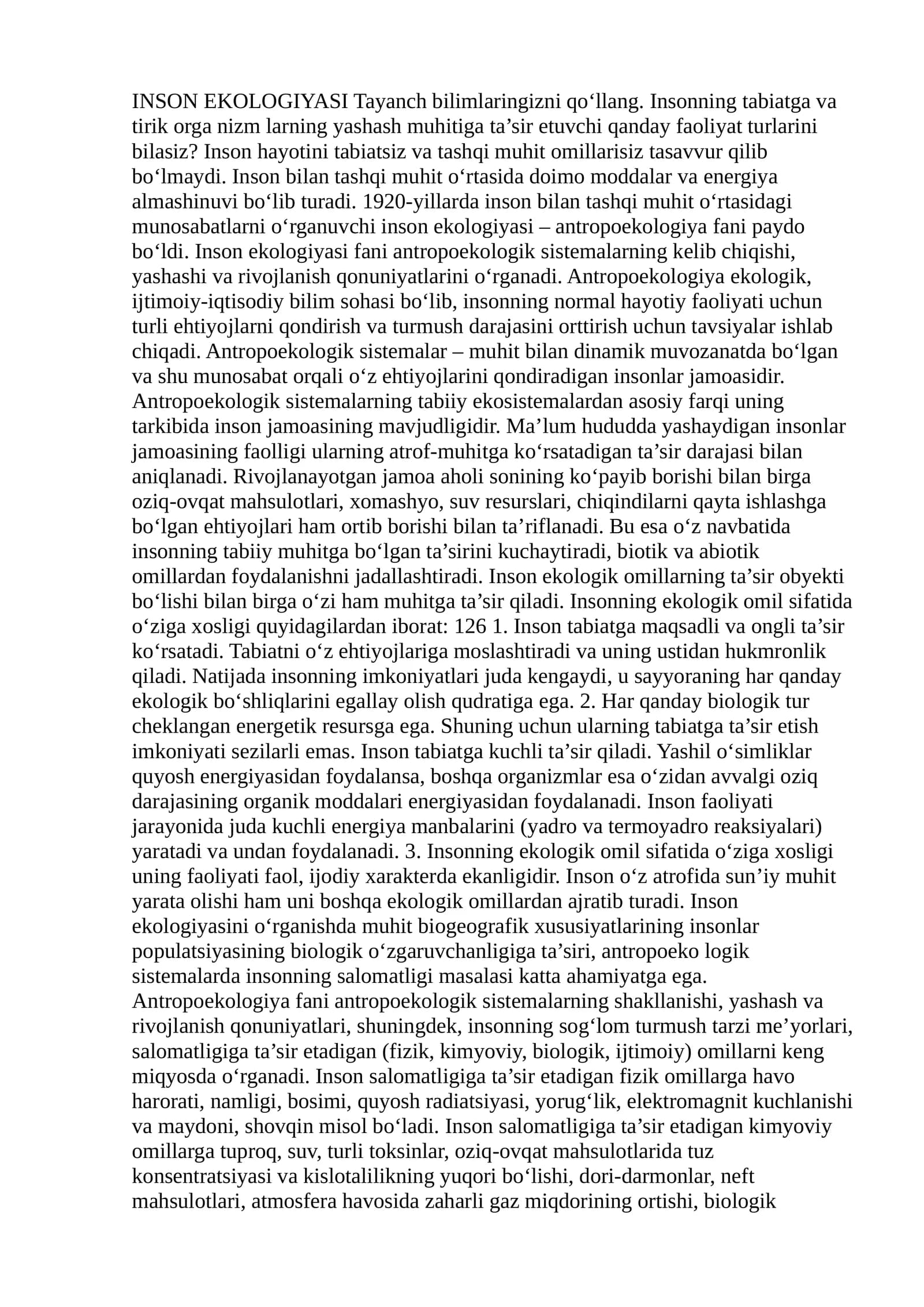 INSON EKOLOGIYASI