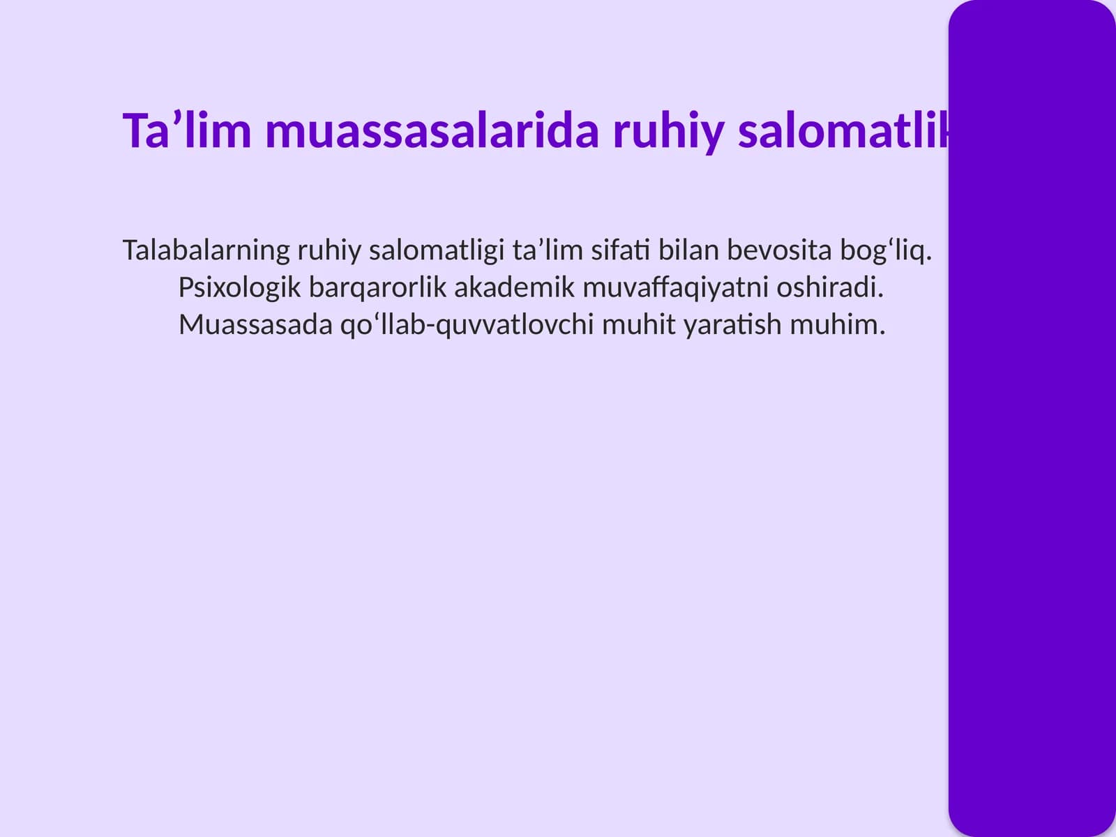 Ta’lim muassasalarida ruhiy salomatlik