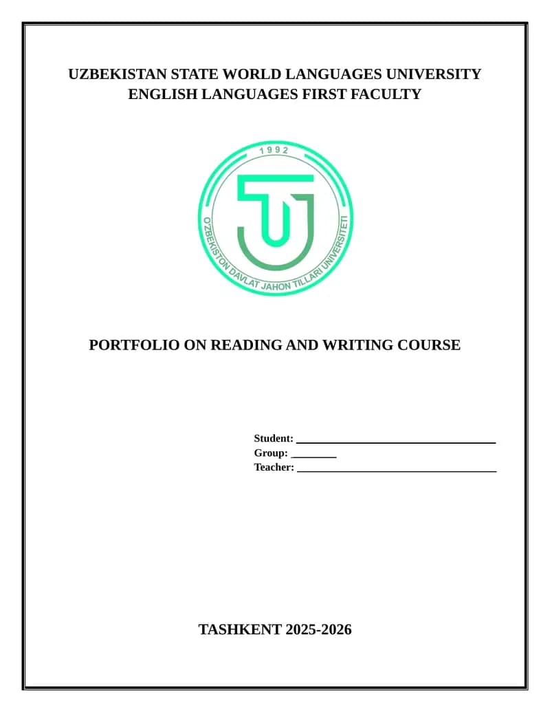 PORTFOLIO ON READING AND WRITING COURSE