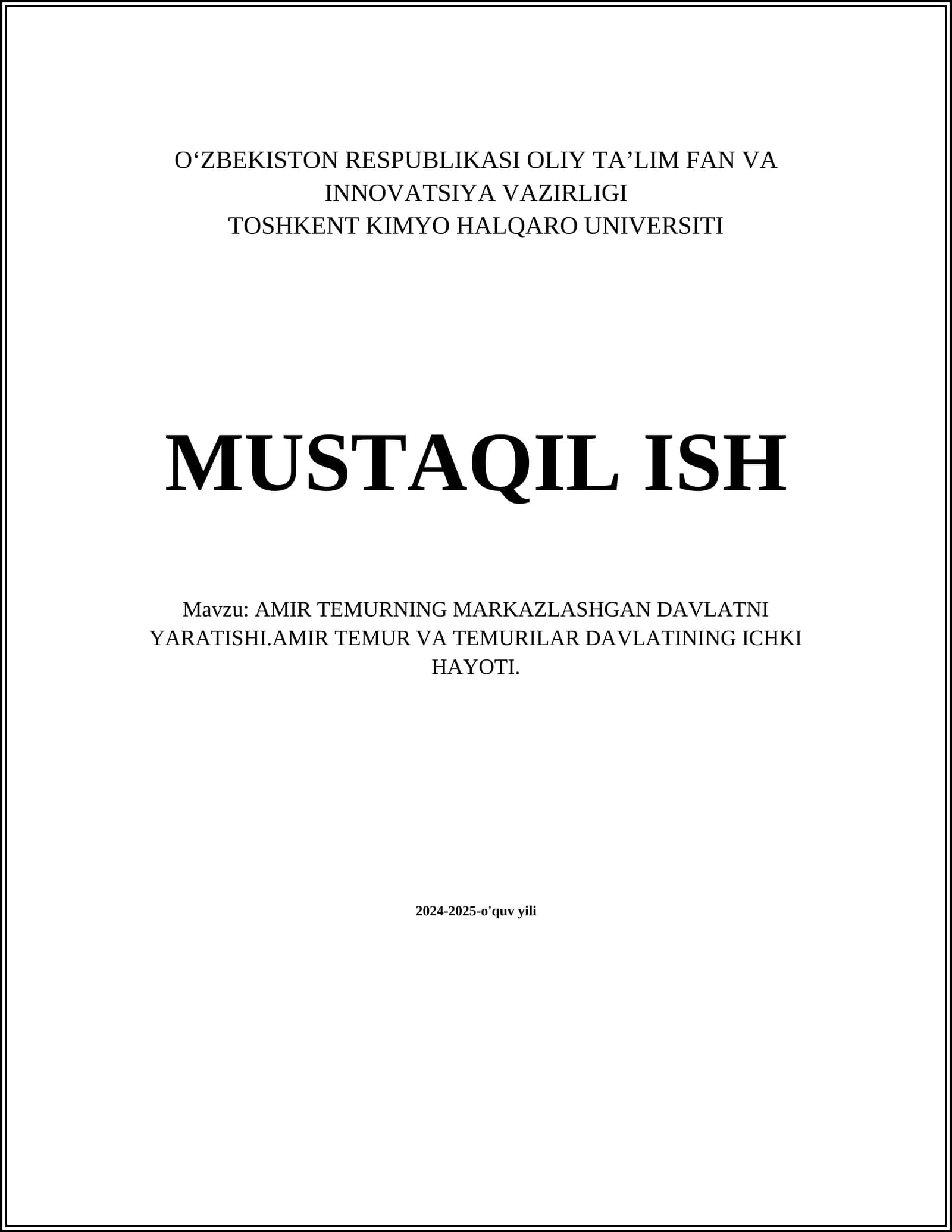 Amir Temurning Markazlashgan Davlatni Yaratisi
