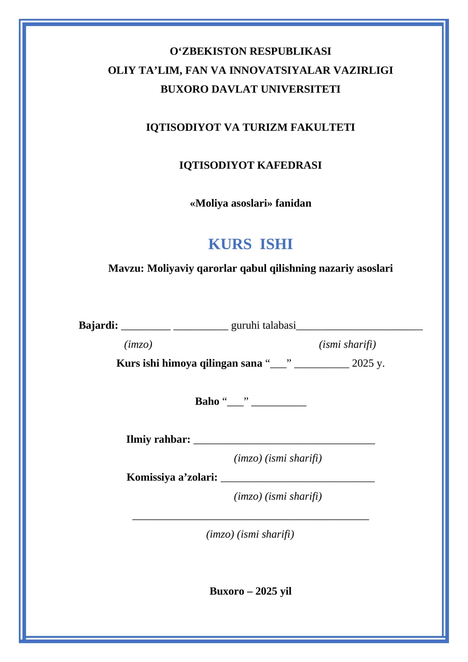 Moliyaviy qarorlar qabul qilishning nazariy asoslari