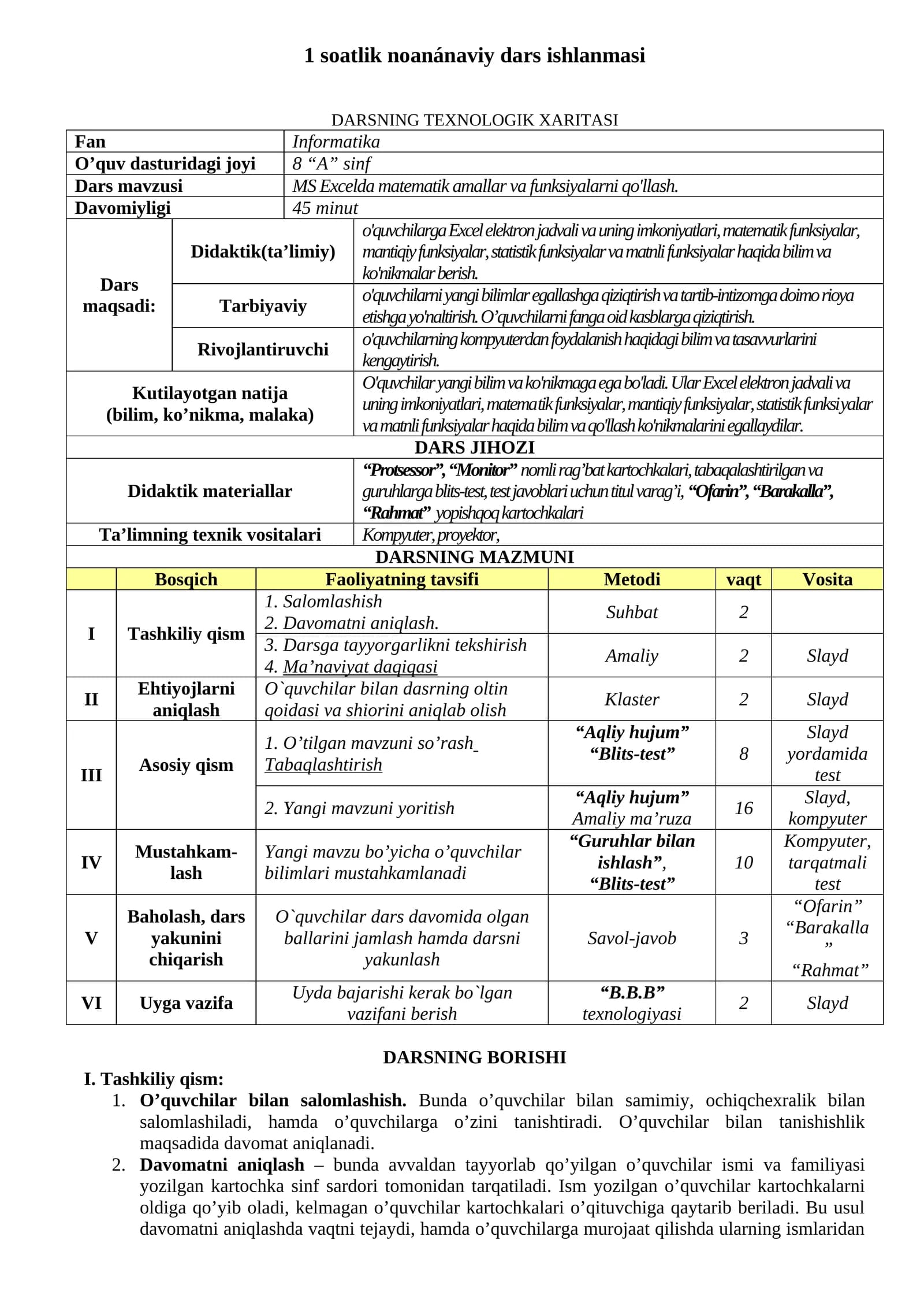 MS Excelda matematik amallar va funksiyalarni qo'llash