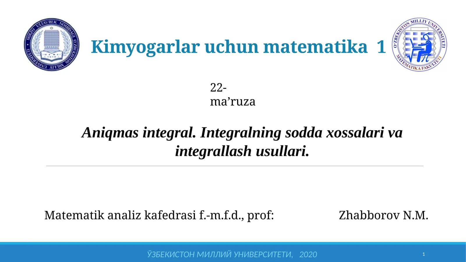 Kimyogarlar uchun matematika 1