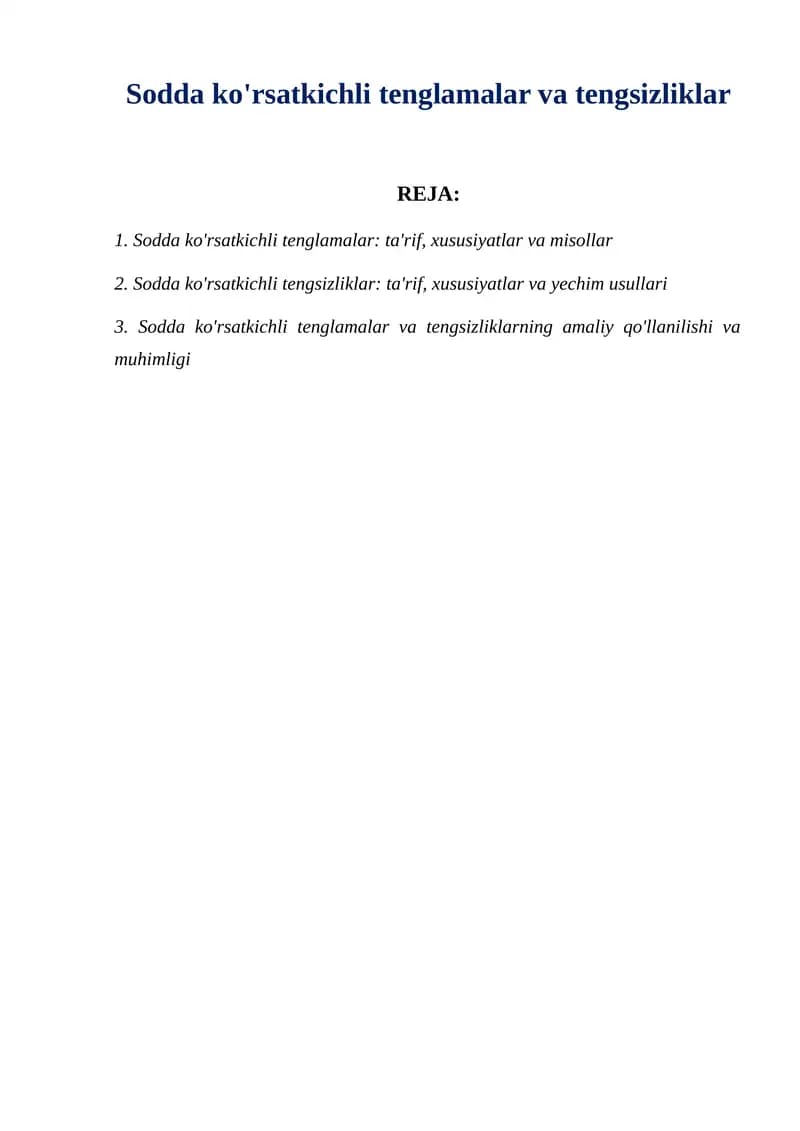 Sodda ko'rsatkichli tenglamalar va tengsizliklar