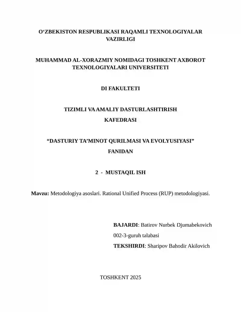Rational Unified Process (RUP) metodologiyasi