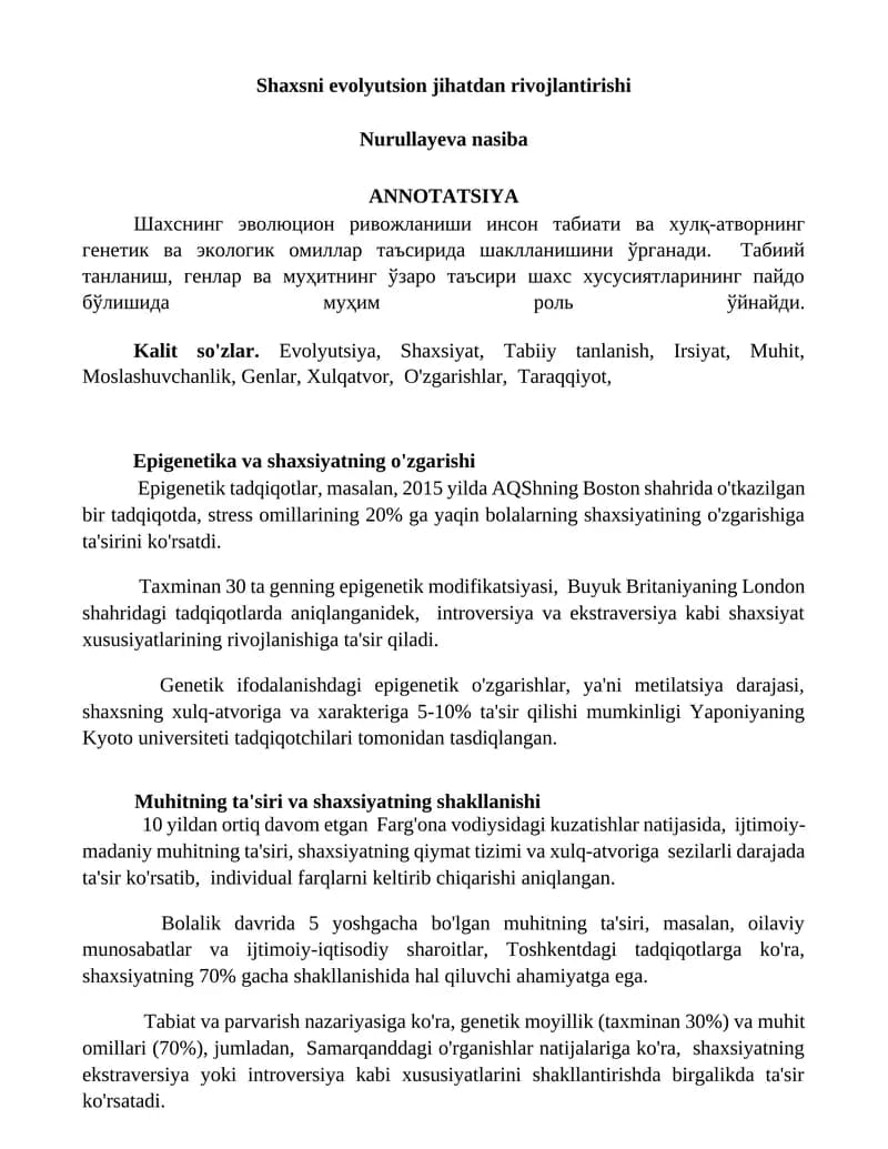 Shaxsni evolyutsion jihatdan rivojlantirishi