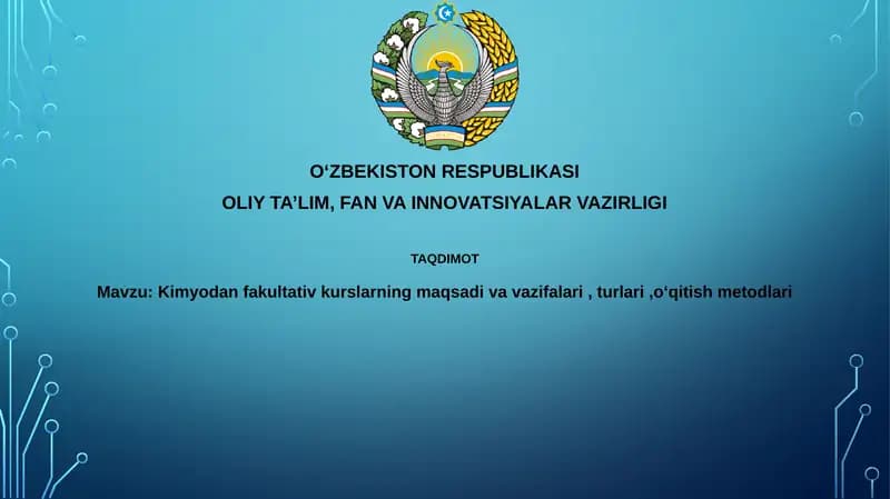 Kimyo bo'yicha ixtiyoriy kurslar