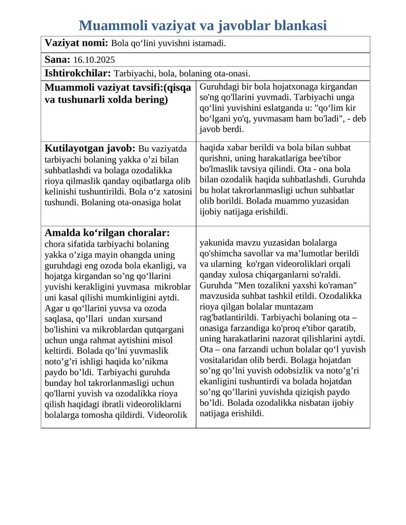 MUAMMOLI VAZIYAT BLANKASI