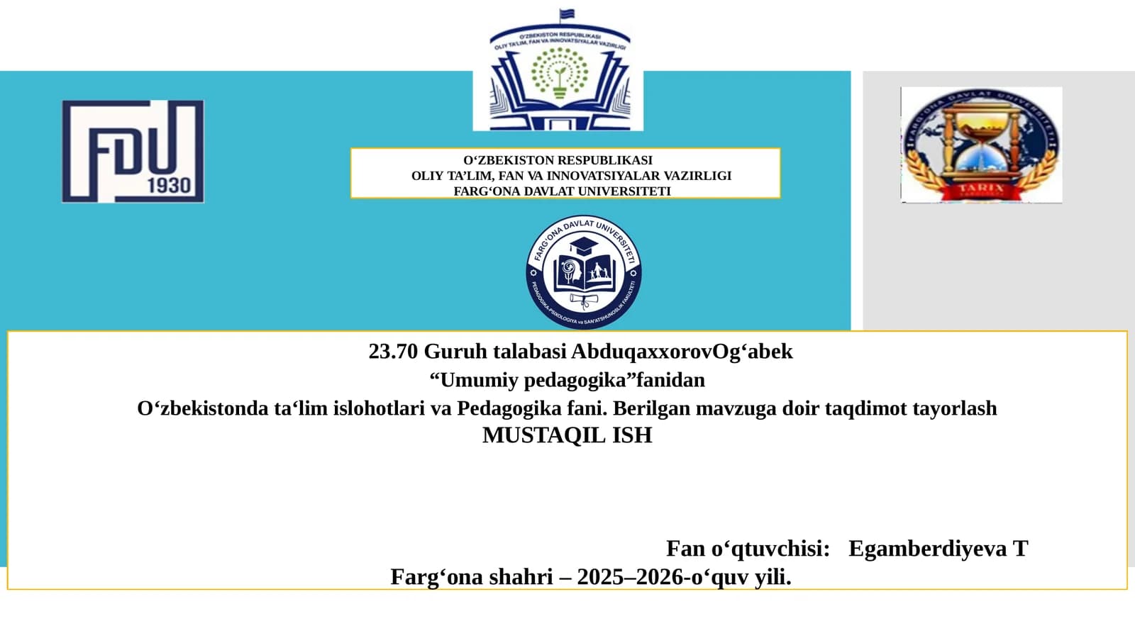 O‘zbekistonda ta’lim islohotlari va Pedagogika fani