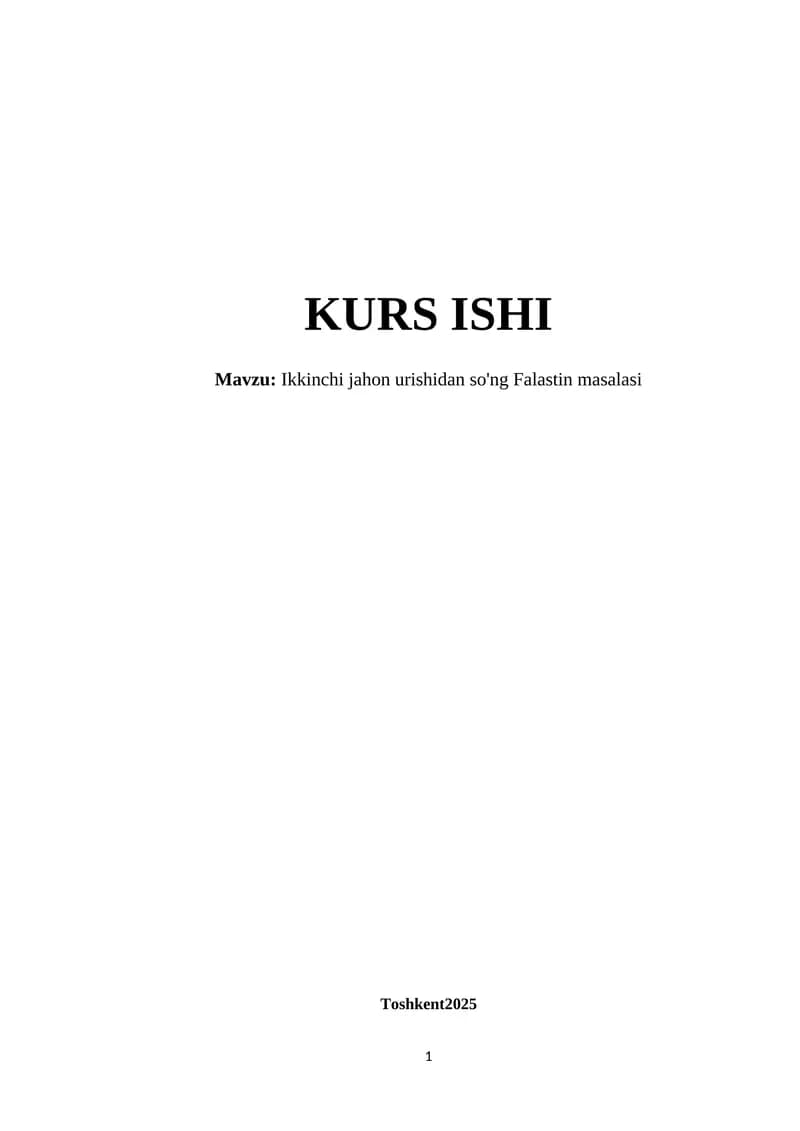 Ikkinchi jahon urishidan so'ng Falastin masalasi