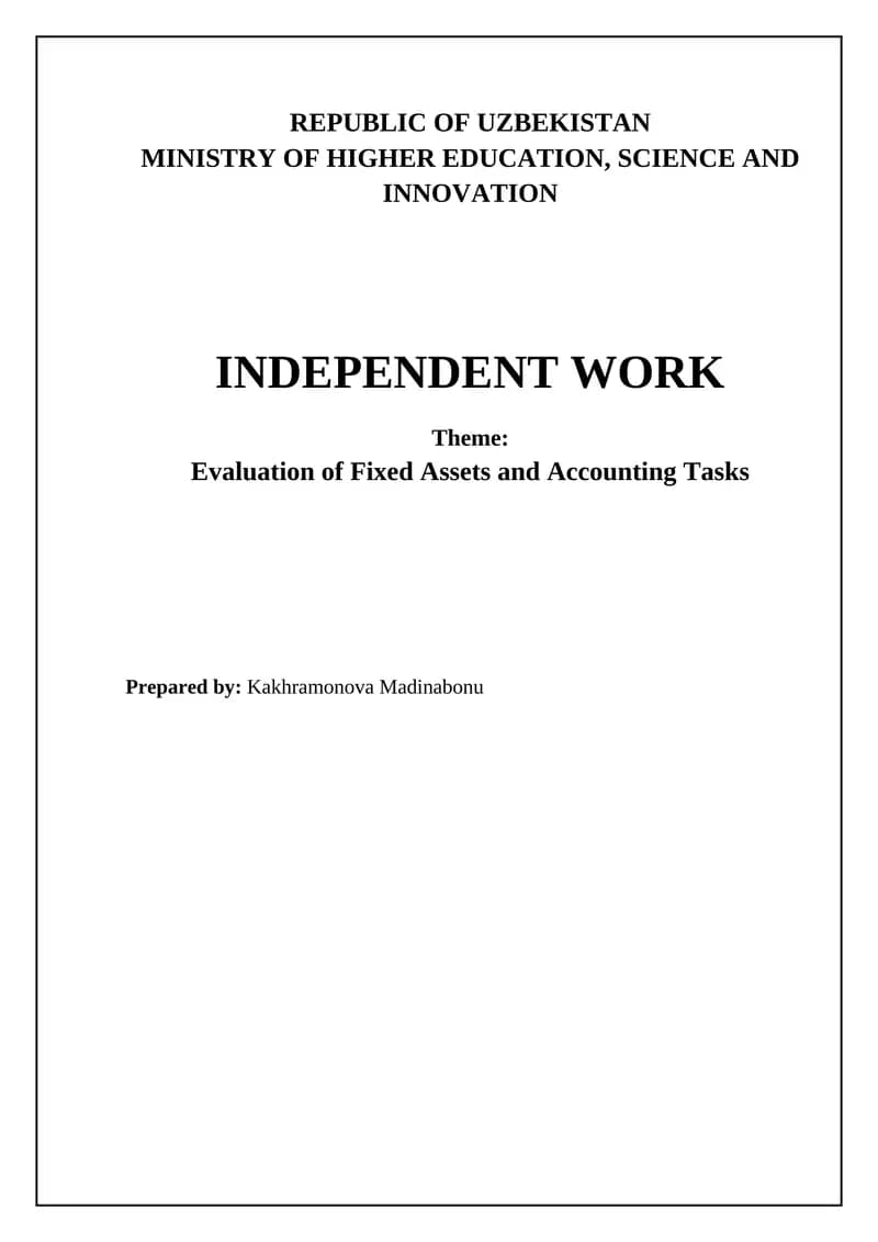 Evaluation of Fixed Assets and Accounting Tasks