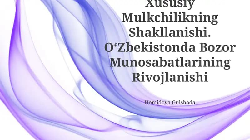 Iqtisodiy Islohotlar, Xususiy Mulkchilikning Shakllanishi