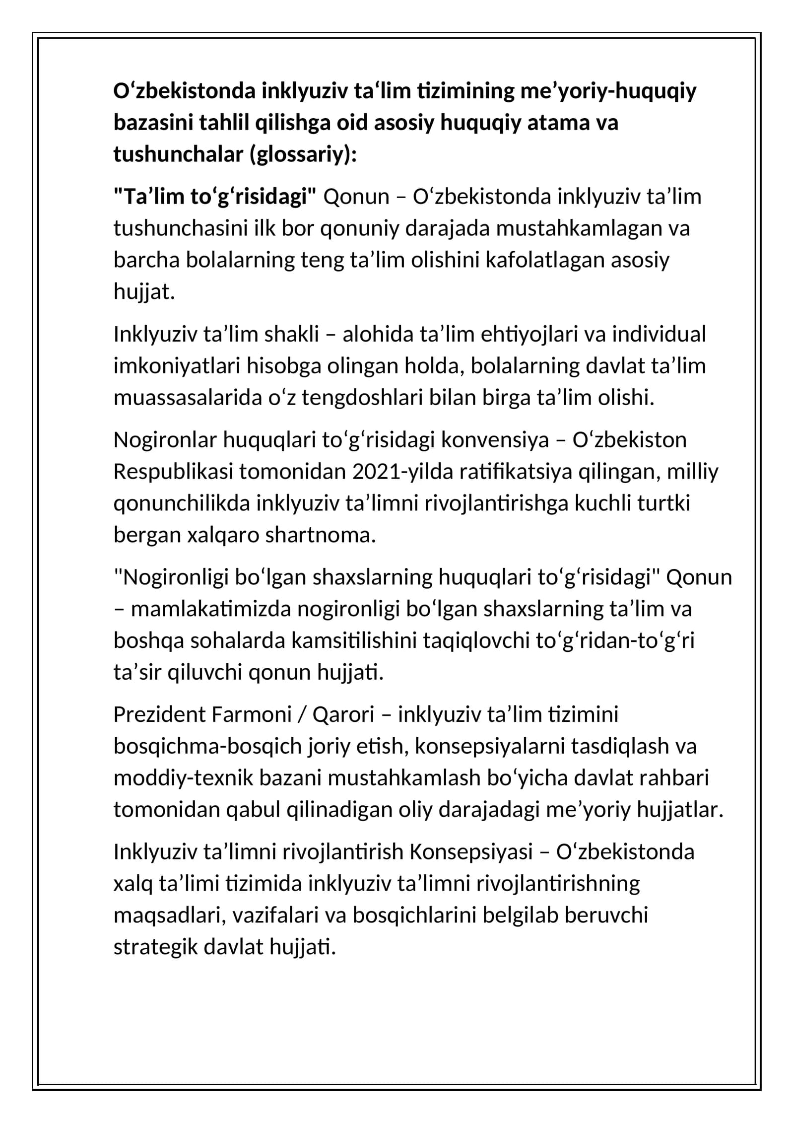 inklyuziv talimga oid glasary