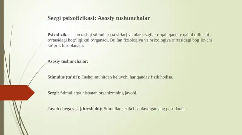 Sezgi psixofizikasi Asosiy tushunchalar