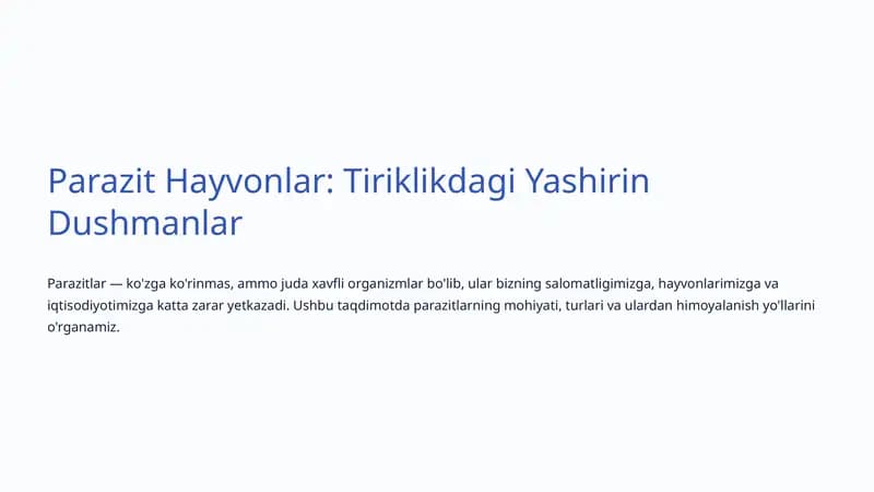 Parazit Hayvonlar: Tiriklikdagi Yashirin Dushmanlar