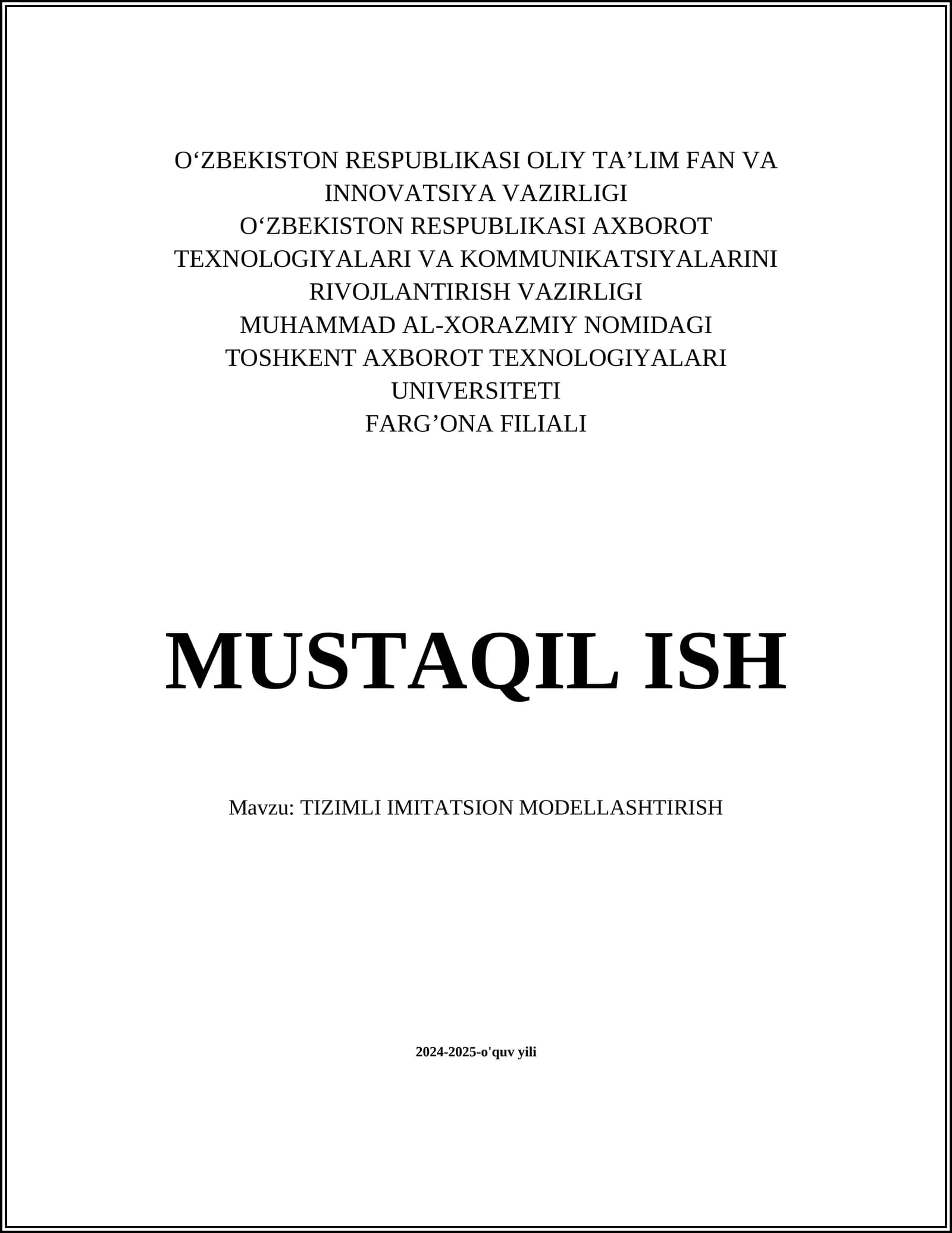TIZIMLI IMITATSION MODELLASHTIRISH