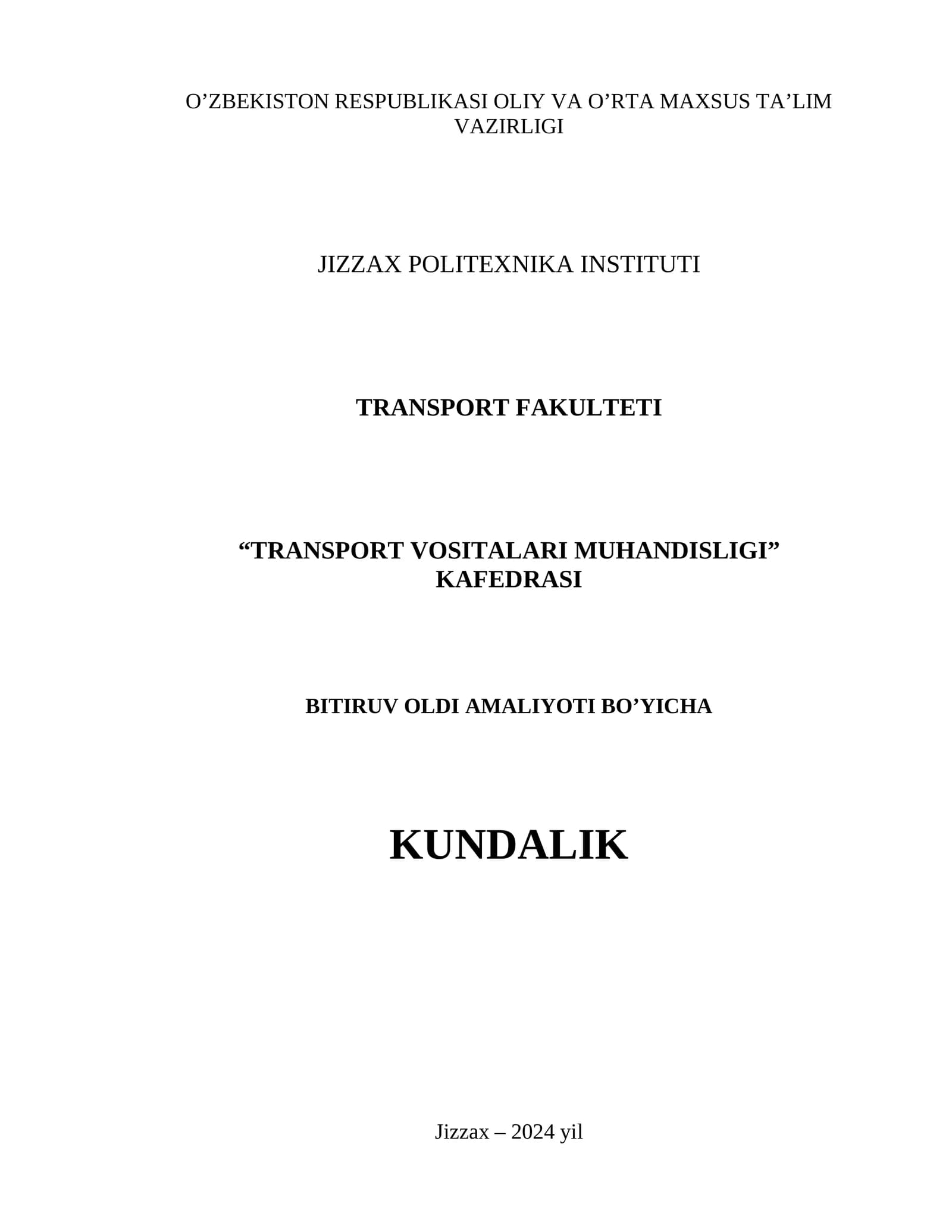 TRANSPORT VOSITALARI MUHANDISLIGI