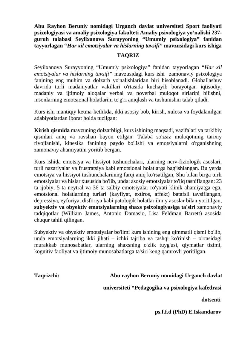 "Har xil emotsiyalar va hislarning tavsifi"