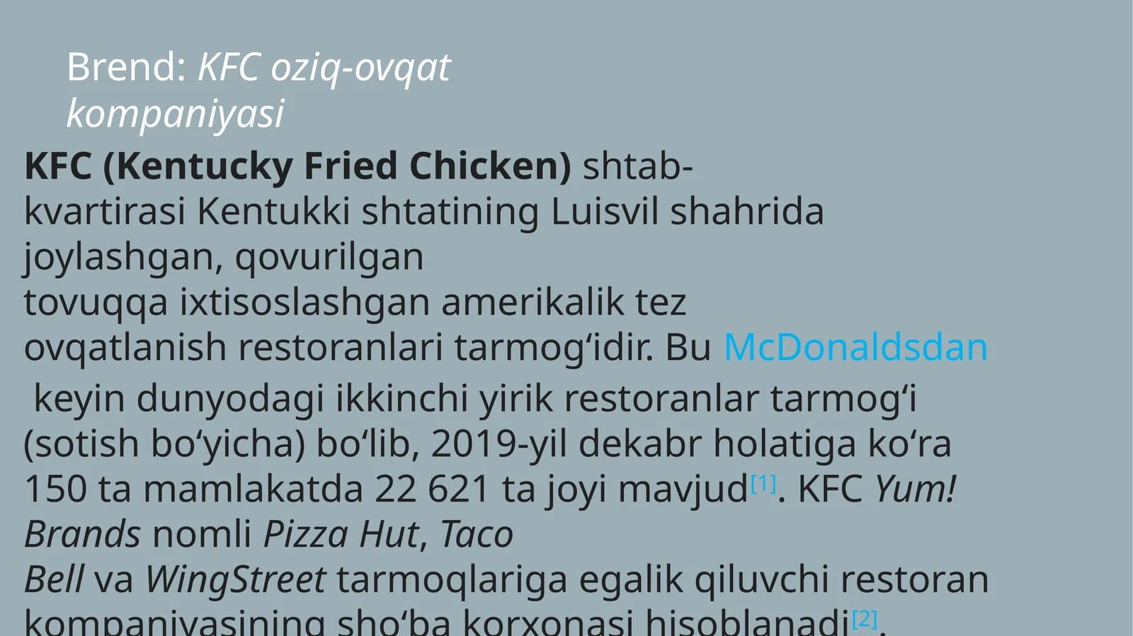 KFC oziq-ovqat kompaniyasi
