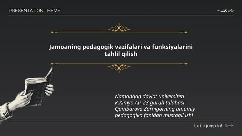 Pedagogik vazifalar va funksiyalar tahlili