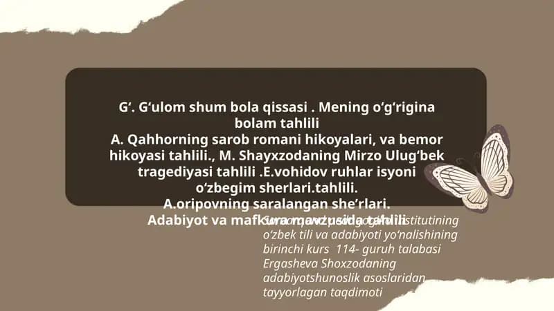 Adabiyot va mafkura mavzusida tahlili