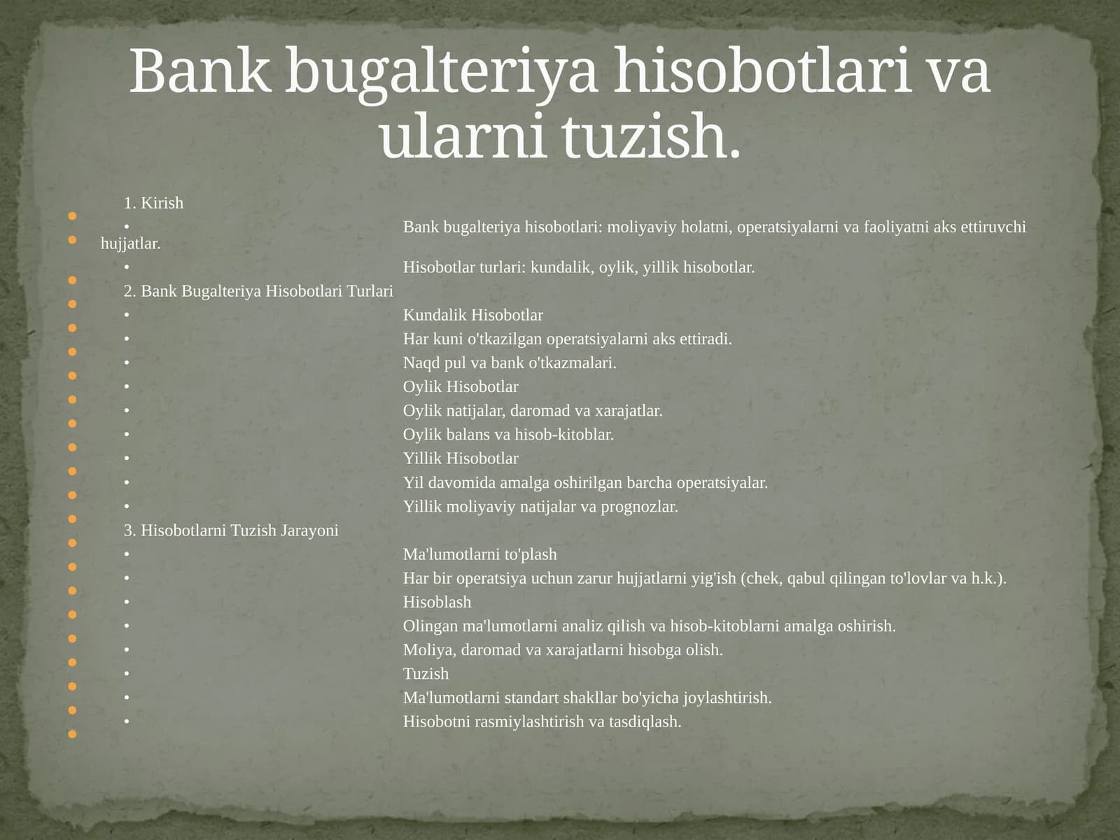 Bank bugalteriya hisobotlari va ularni tuzish