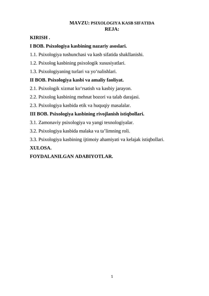 PSIXOLOGIYA KASB SIFATIDA